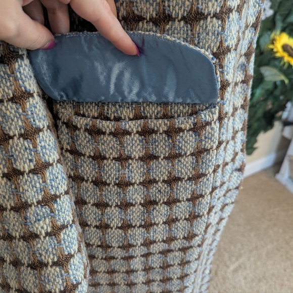 Stylish Baby Blue Houndstooth Winter Coat - Picture 6 of 9